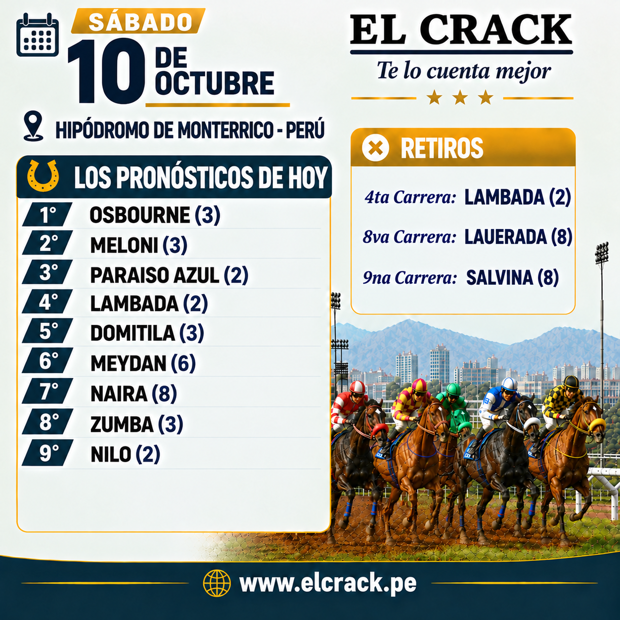 Flyer de pronósticos de SÁBADO 10 DE OCTUBRE